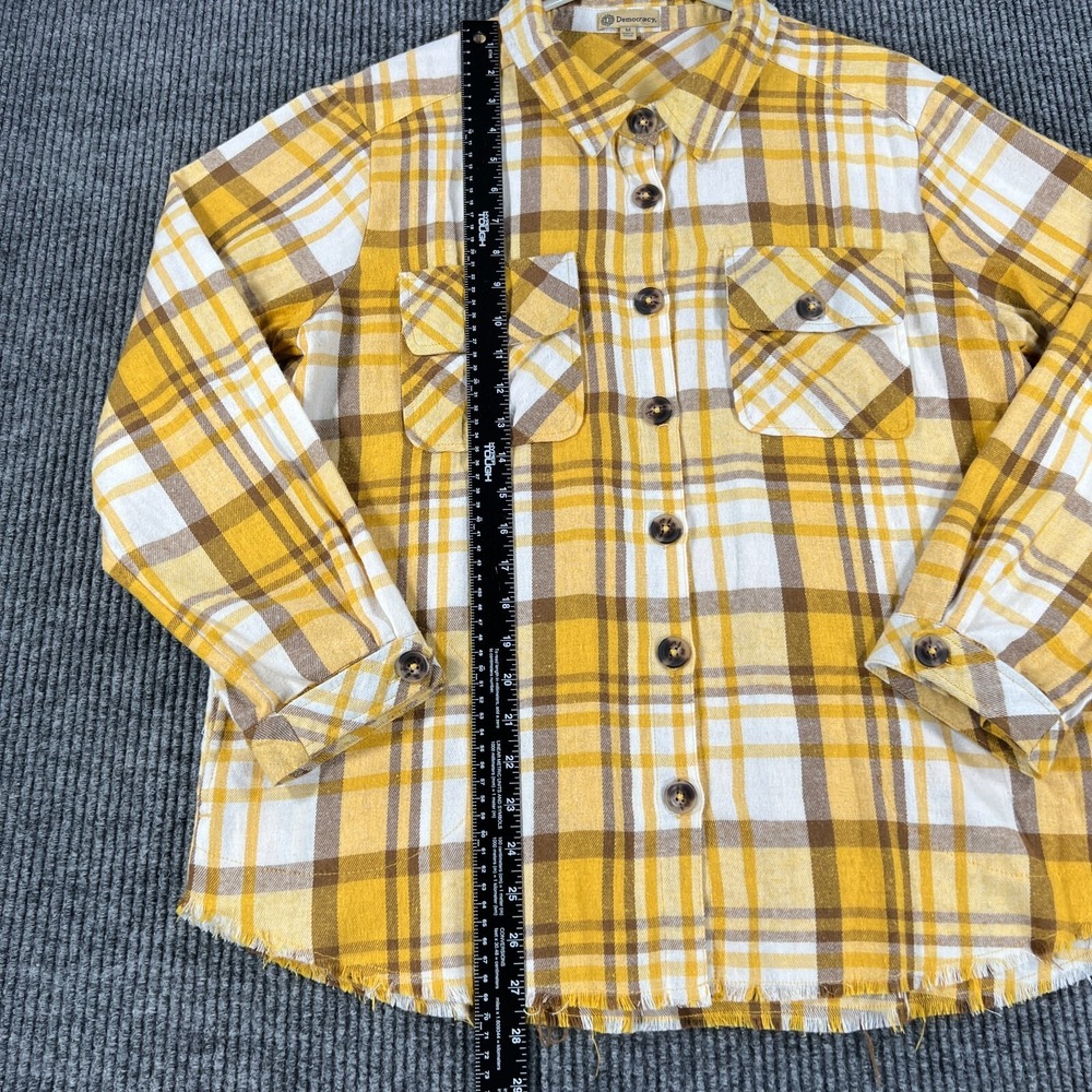 Democracy Womens Shirt Medium Yellow Plaid Long Sleeve Button Up Sharp - Picture 10 of 16